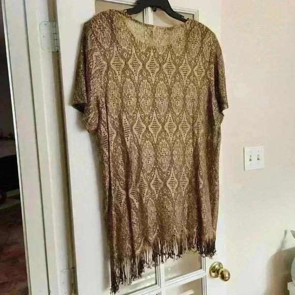 Vintage Sharade Nites Metallic Gold Fringe Blouse Women’s Boho 80s Made in USA - Picture 4 of 13